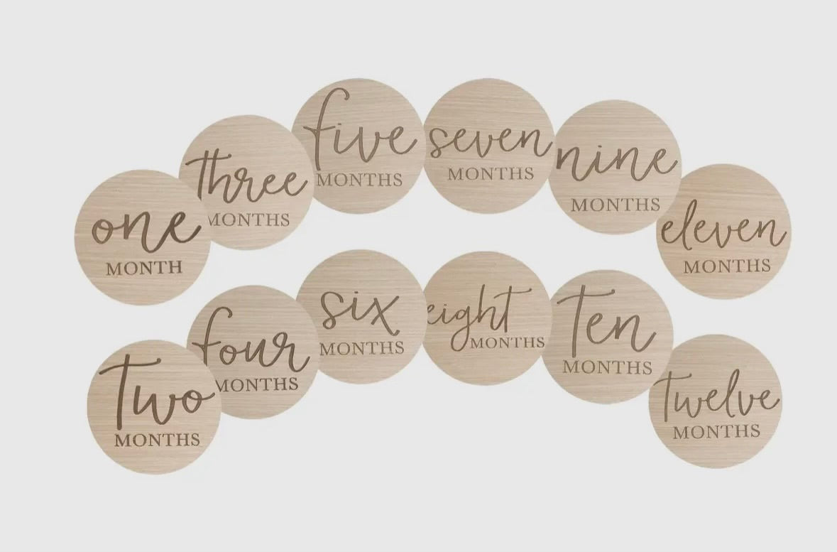 Gender Neutral Baby Monthly Milestone Wooden Prop Cards